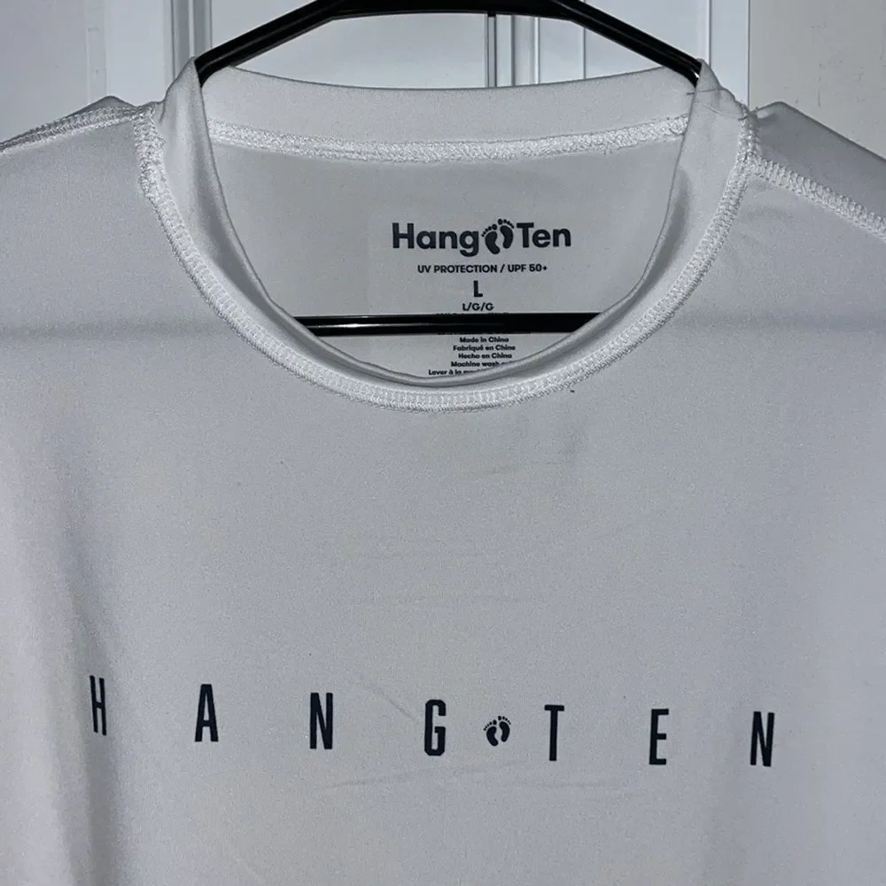 New 50+ UPF White Hang Ten LS rashie rashguard swim surf surfer dude board Shirt